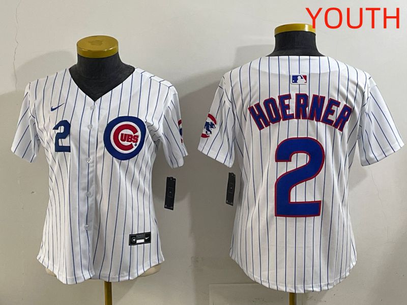 Youth 2025 Chicago Cubs #2 Hoerner White Stripe Game Nike MLB Jersey style 2